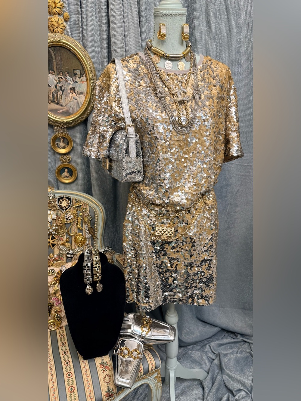Gold and Silver Sequin Dress